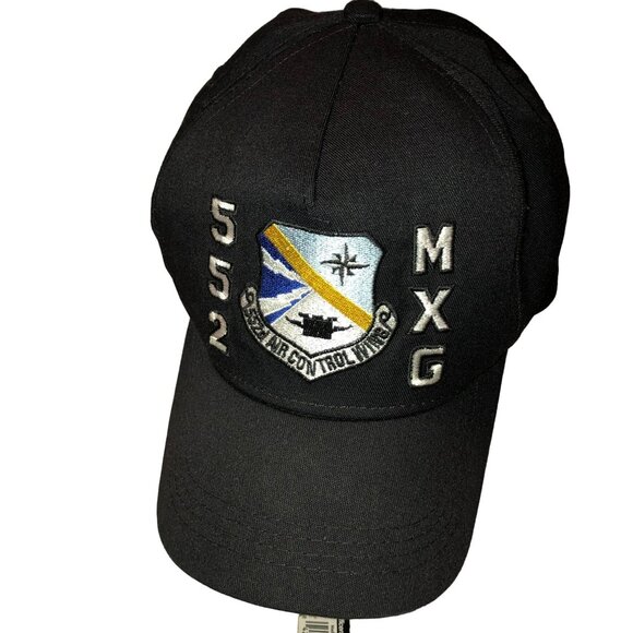VINTAGE AIR FORCE HAT USA AIRCRAFT MAINT SQUADRON CAP BLACK EMBROIDERED MXG 552 - Picture 1 of 5